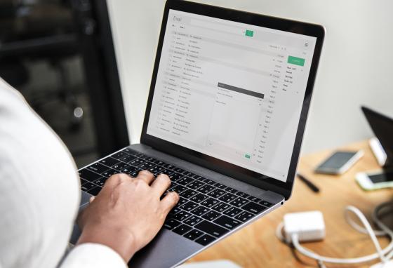 Businesswoman working on laptop