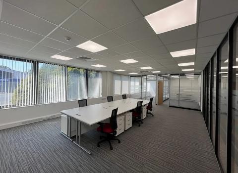 An image of one of the updated office spaces with desks